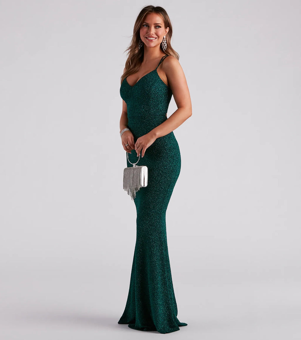 Rachel Glitter Mermaid Prom Dress – Lace-Up Long Formal Gown