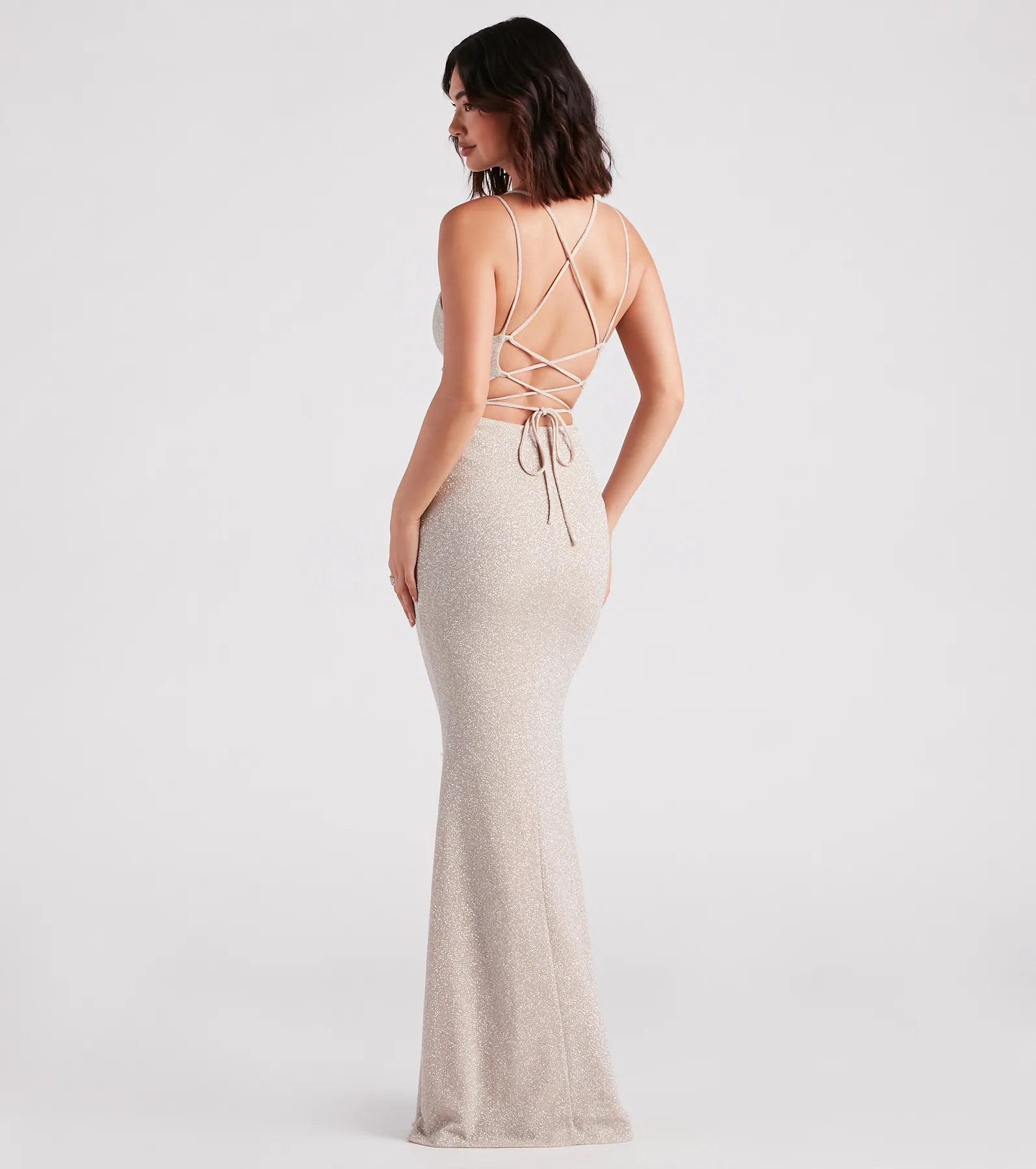 Rachel Glitter Mermaid Prom Dress – Lace-Up Long Formal Gown