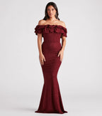 Halsey Glitter Mermaid Prom Dress – Off-Shoulder Ruffled Formal Gown