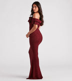 Halsey Glitter Mermaid Prom Dress – Off-Shoulder Ruffled Formal Gown