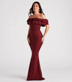Halsey Glitter Mermaid Prom Dress – Off-Shoulder Ruffled Formal Gown