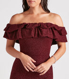 Halsey Glitter Mermaid Prom Dress – Off-Shoulder Ruffled Formal Gown