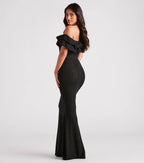 Halsey Glitter Mermaid Prom Dress – Off-Shoulder Ruffled Formal Gown