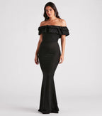 Halsey Glitter Mermaid Prom Dress – Off-Shoulder Ruffled Formal Gown