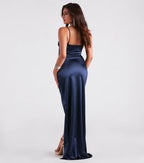 Mayra Satin Prom Dress – Square Neck High Slit Long Formal Gown