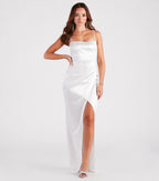 Mayra Satin Prom Dress – Square Neck High Slit Long Formal Gown