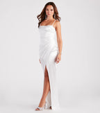 Mayra Satin Prom Dress – Square Neck High Slit Long Formal Gown