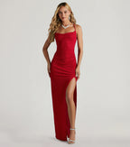 Amirah Glitter Column Prom Dress – Cowl Neck High Slit Formal Gown