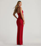 Amirah Glitter Column Prom Dress – Cowl Neck High Slit Formal Gown