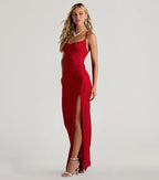 Amirah Glitter Column Prom Dress – Cowl Neck High Slit Formal Gown