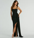 Carolyn Glitter Prom Dress With Train – Cowl Neck Long Formal Gown