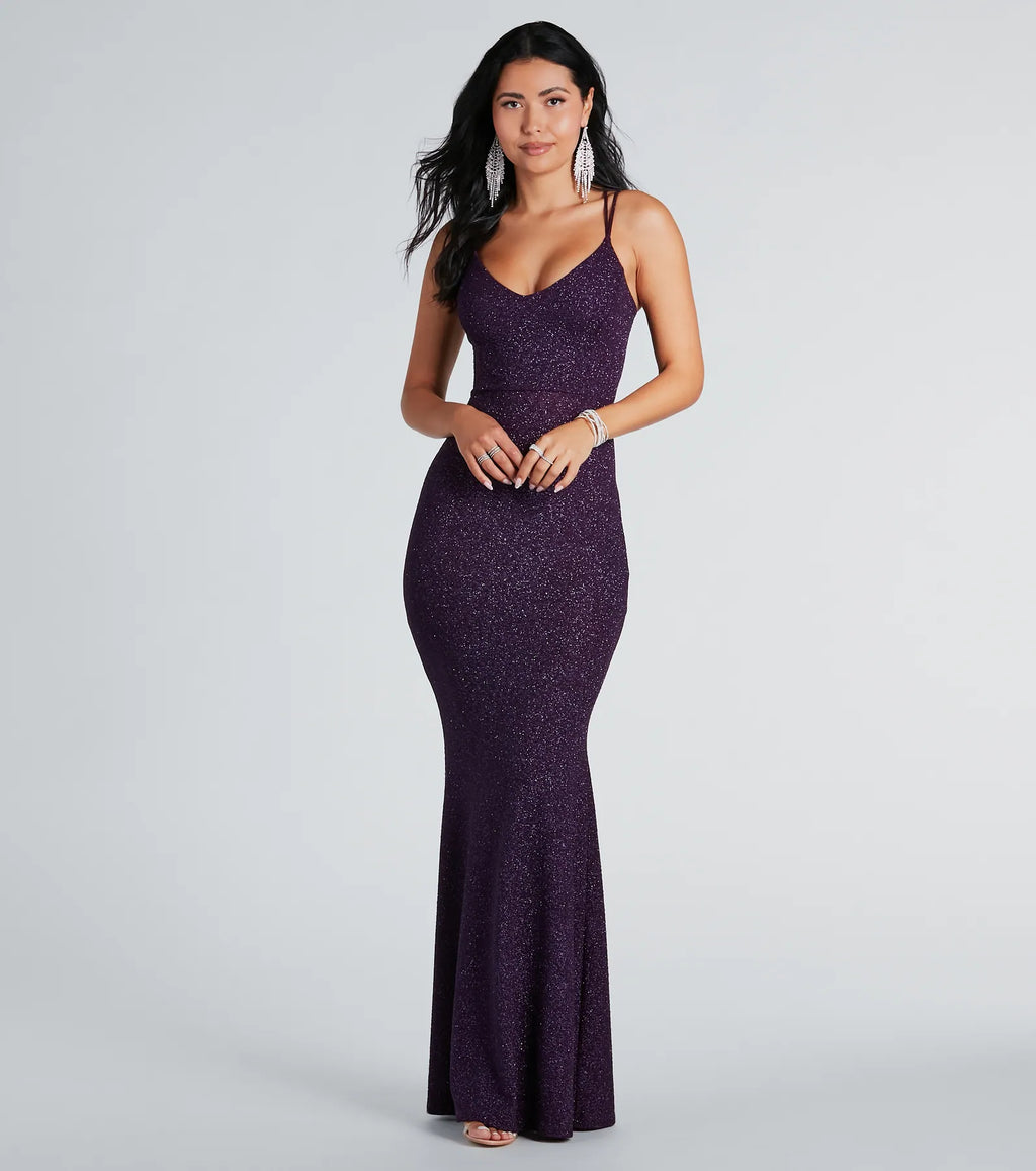Rachel Glitter Mermaid Prom Dress – Lace-Up Long Formal Gown