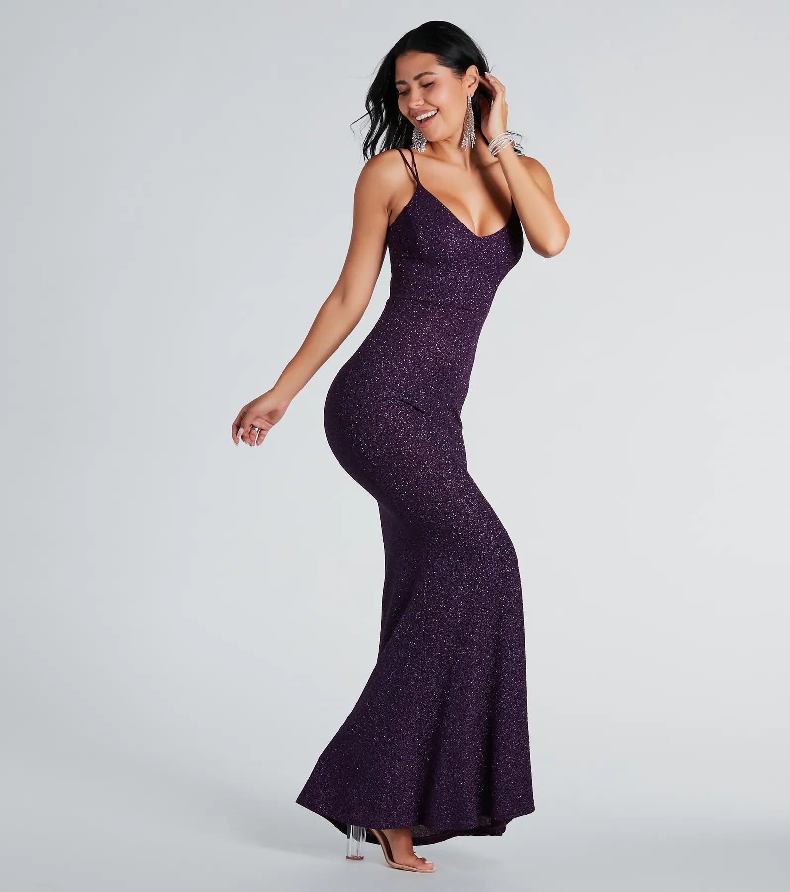 Rachel Glitter Mermaid Prom Dress – Lace-Up Long Formal Gown