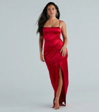 Mayra Satin Abendkleid Rot – Frontansicht Ballkleid