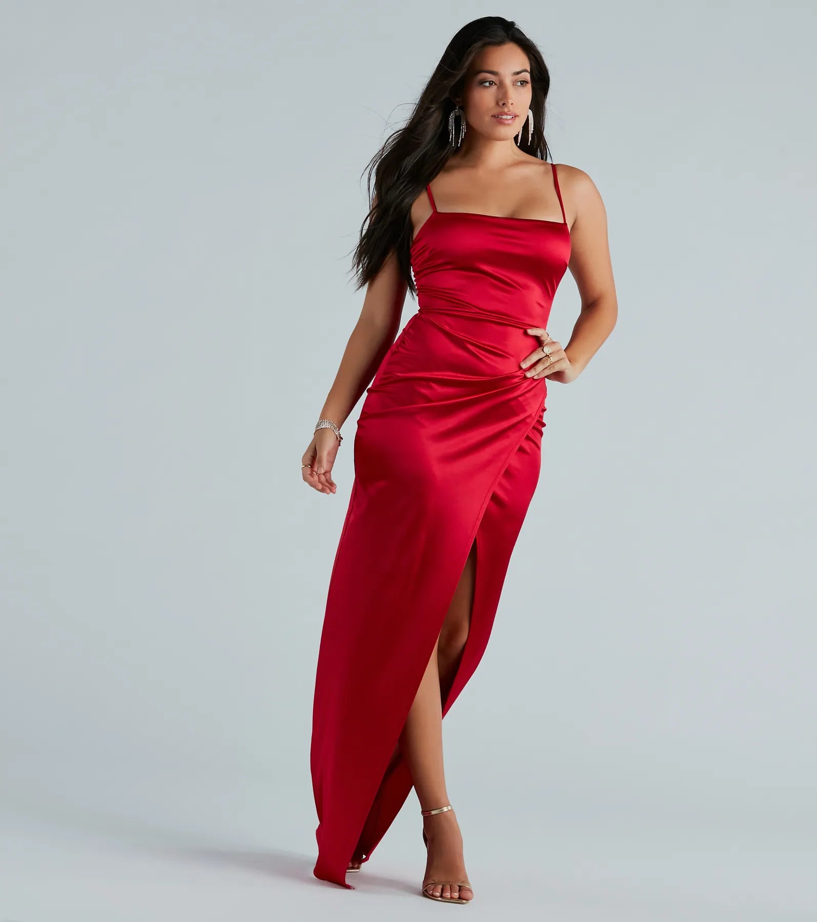 Rückansicht Mayra Satin Abendkleid Rot