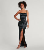 Mayra Satin Prom Dress – Square Neck High Slit Long Formal Gown