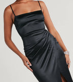 Mayra Satin Prom Dress – Square Neck High Slit Long Formal Gown