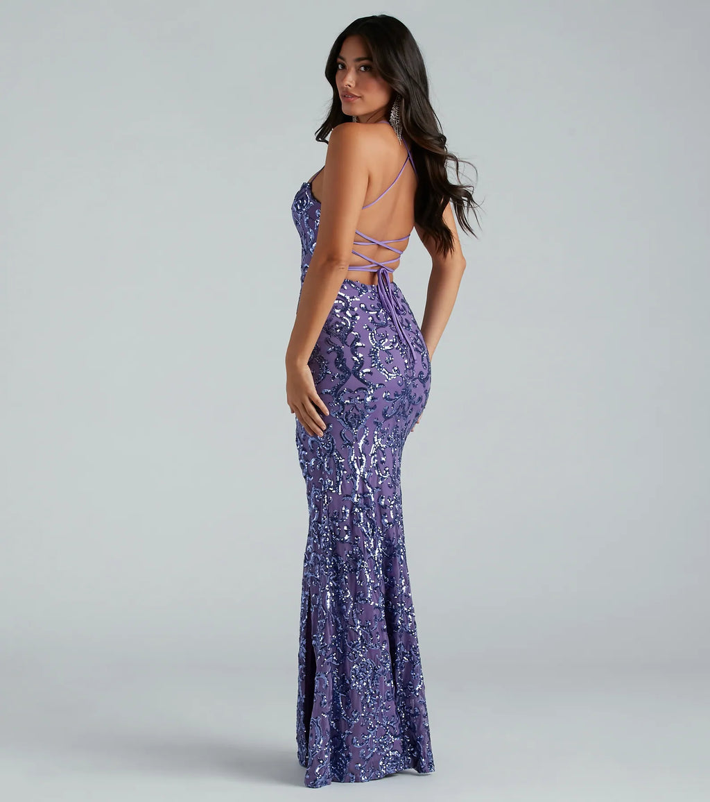 Rowena Pailletten Ballkleid Lila Seitenansicht
