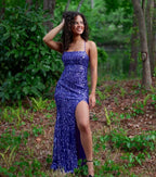 Rowena Sequin Mermaid Prom Dress – Lace-Up Square Neck Long Formal Gown