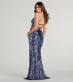 Rowena Sequin Mermaid Prom Dress – Lace-Up Square Neck Long Formal Gown