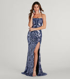 Rowena Sequin Mermaid Prom Dress – Lace-Up Square Neck Long Formal Gown