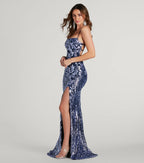 Rowena Sequin Mermaid Prom Dress – Lace-Up Square Neck Long Formal Gown