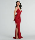 Kat Glitter Column Prom Dress – Lace-Up V-Neck Long Formal Gown