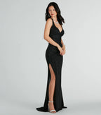 Kat Glitter Column Prom Dress – Lace-Up V-Neck Long Formal Gown