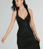 Kat Glitter Column Prom Dress – Lace-Up V-Neck Long Formal Gown