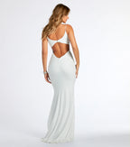 Rowan Glitter Ruched Mermaid Prom Dress – Open Back Long Formal Gown