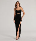 Schwarzes Myah Samt Abendkleid mit Cutout – Frontansicht Ballkleid