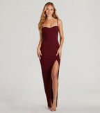 Fran Crepe Sweetheart Column Prom Dress – High Slit Long Formal Gown
