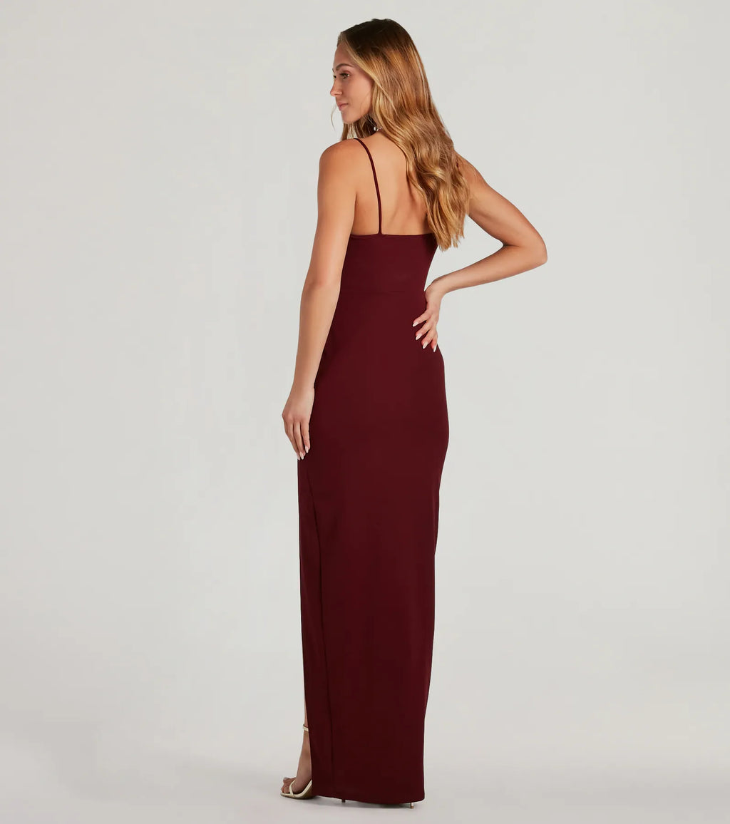Fran Crepe Sweetheart Column Prom Dress – High Slit Long Formal Gown