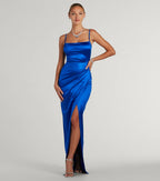 Mayra Satin Prom Dress – Square Neck High Slit Long Formal Gown