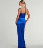 Mayra Satin Prom Dress – Square Neck High Slit Long Formal Gown