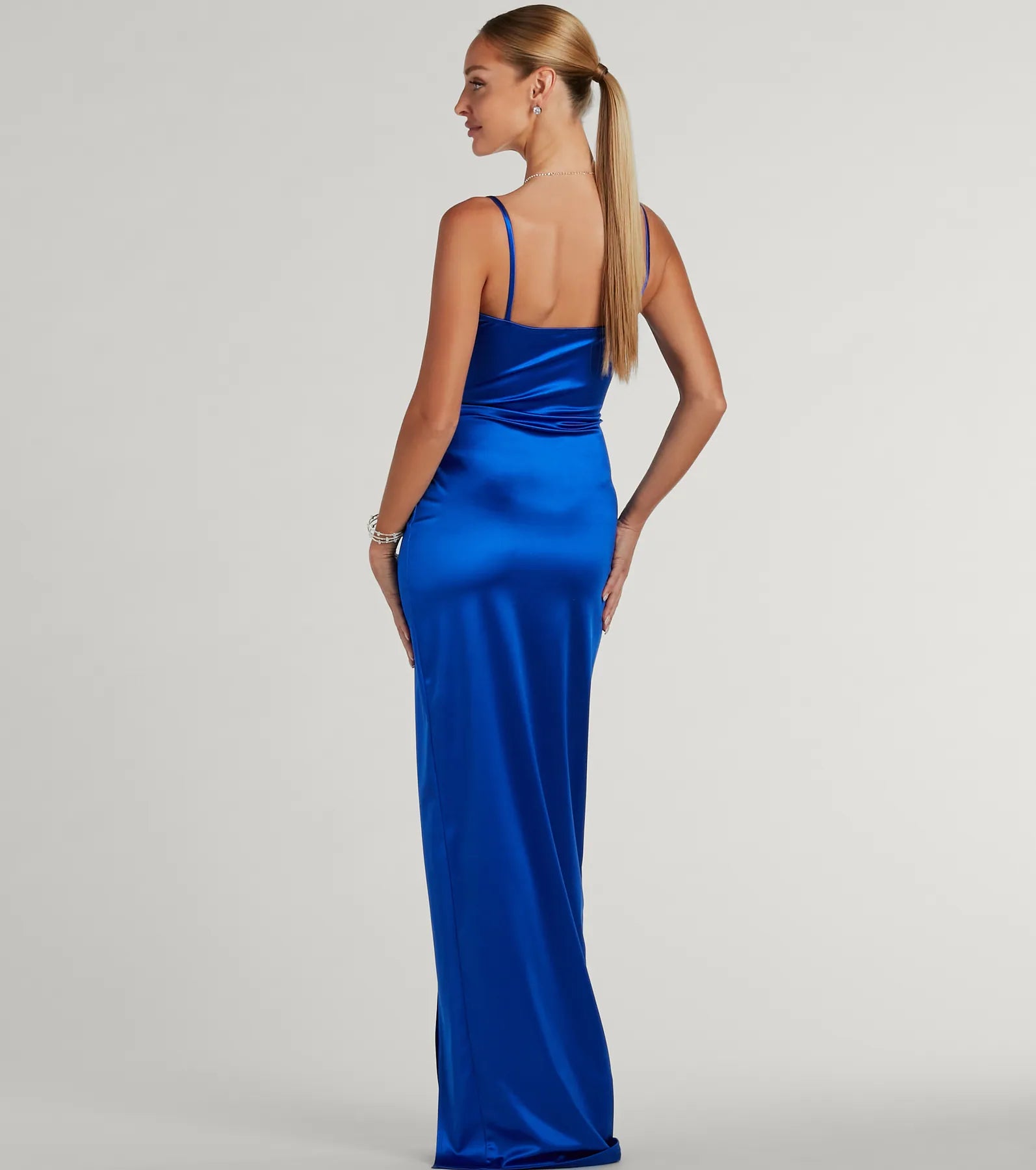 Mayra Satin Prom Dress – Square Neck High Slit Long Formal Gown