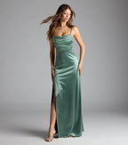 Marissa Satin Abendkleid Salbei – Frontansicht Brautjungfernkleid