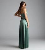 Marissa Satin Ballkleid Salbei Seitenansicht