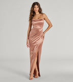 Mayra Satin Prom Dress – Square Neck High Slit Long Formal Gown