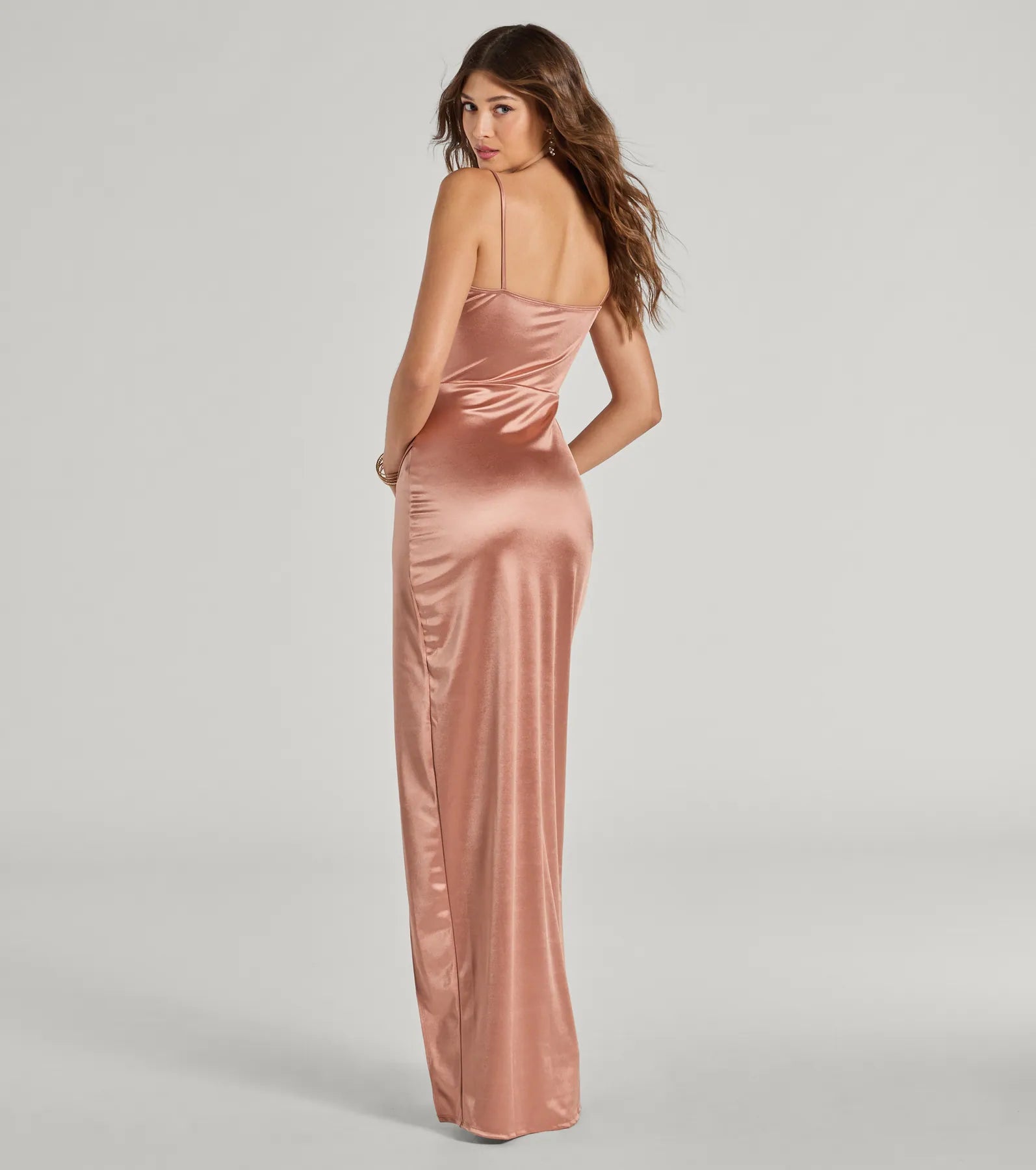 Mayra Satin Prom Dress – Square Neck High Slit Long Formal Gown