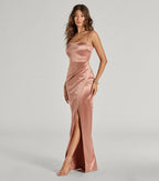 Mayra Satin Prom Dress – Square Neck High Slit Long Formal Gown
