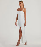 Klara Faux Pearl Beaded Column Prom Dress – Cowl Neck Long Formal Gown