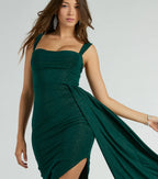 Carolyn Glitter Prom Dress With Train – Cowl Neck Long Formal Gown