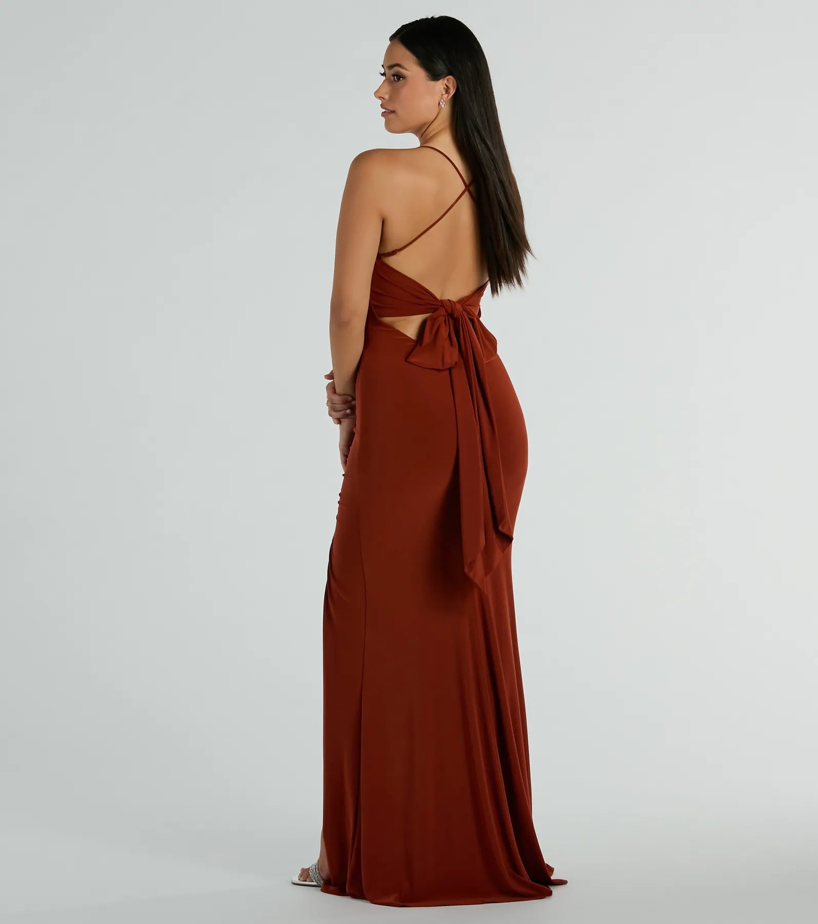 Ashley Bow Mermaid Prom Dress – Sleeveless High Slit Long Formal Gown