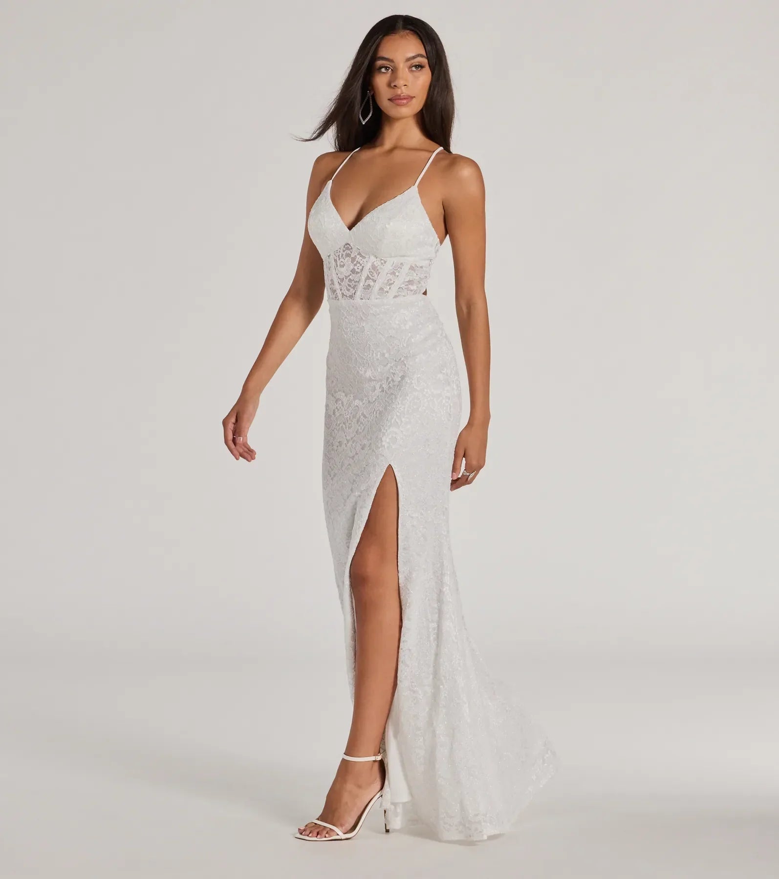 Teresa Glitter Lace Corset Mermaid Prom Dress – Lace-Up Long Formal Gown