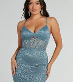 Teresa Glitter Lace Corset Mermaid Prom Dress – Lace-Up Long Formal Gown