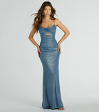 Harley Glitter Cutout Column Prom Dress – Cowl Neck Long Formal Gown