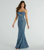 Harley Glitter Cutout Column Prom Dress – Cowl Neck Long Formal Gown