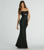 Harley Glitter Cutout Column Prom Dress – Cowl Neck Long Formal Gown