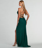 Ellora Glitter Mermaid Prom Dress – Lace-Up V-Neck Long Formal Gown